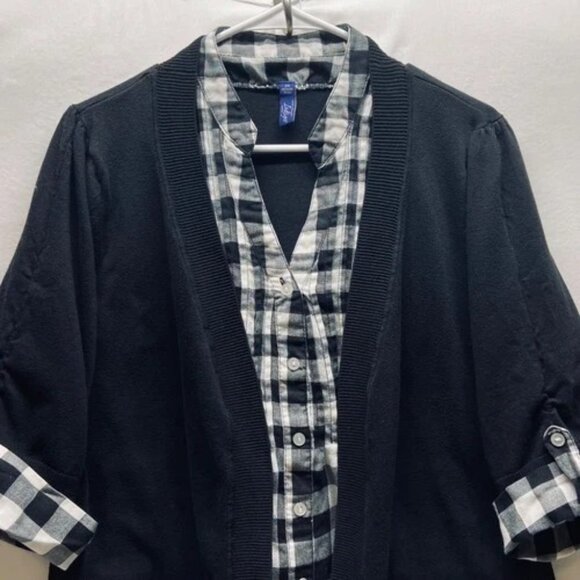 Great Northwest Indigo Layered Cardigan Women's 2X Black White Plaid Blouse GUC - Picture 2 of 8